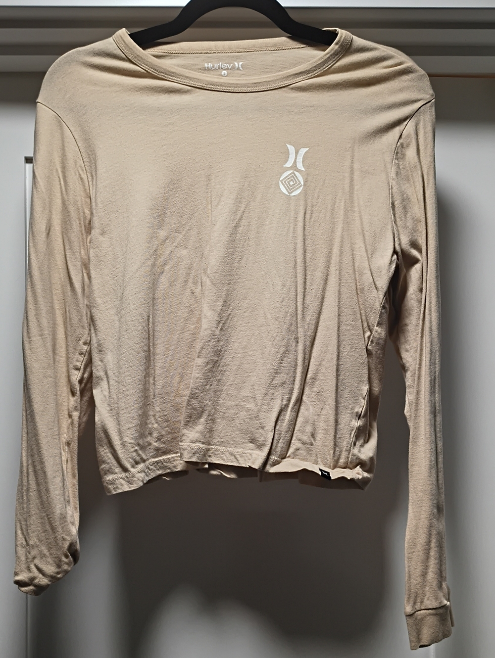 Hurley Women's Long Sleeve Tee in Light Beige with White Logo